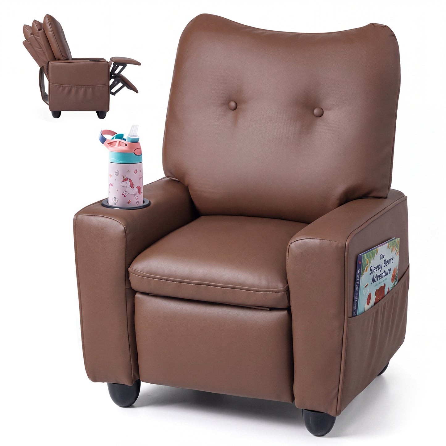 Kids Recliner with Cup Holder Armrests and Adjustable Backrest for Playroom-Black