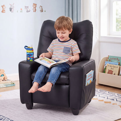 Kids Recliner with Cup Holder Armrests and Adjustable Backrest for Playroom-Black