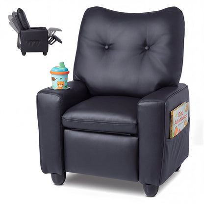 Kids Recliner with Cup Holder Armrests and Adjustable Backrest for Playroom-Black
