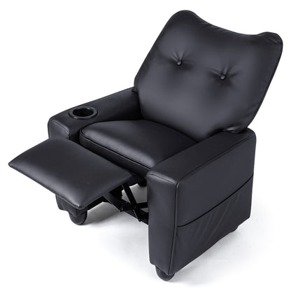 Kids Recliner with Cup Holder Armrests and Adjustable Backrest for Playroom-Black