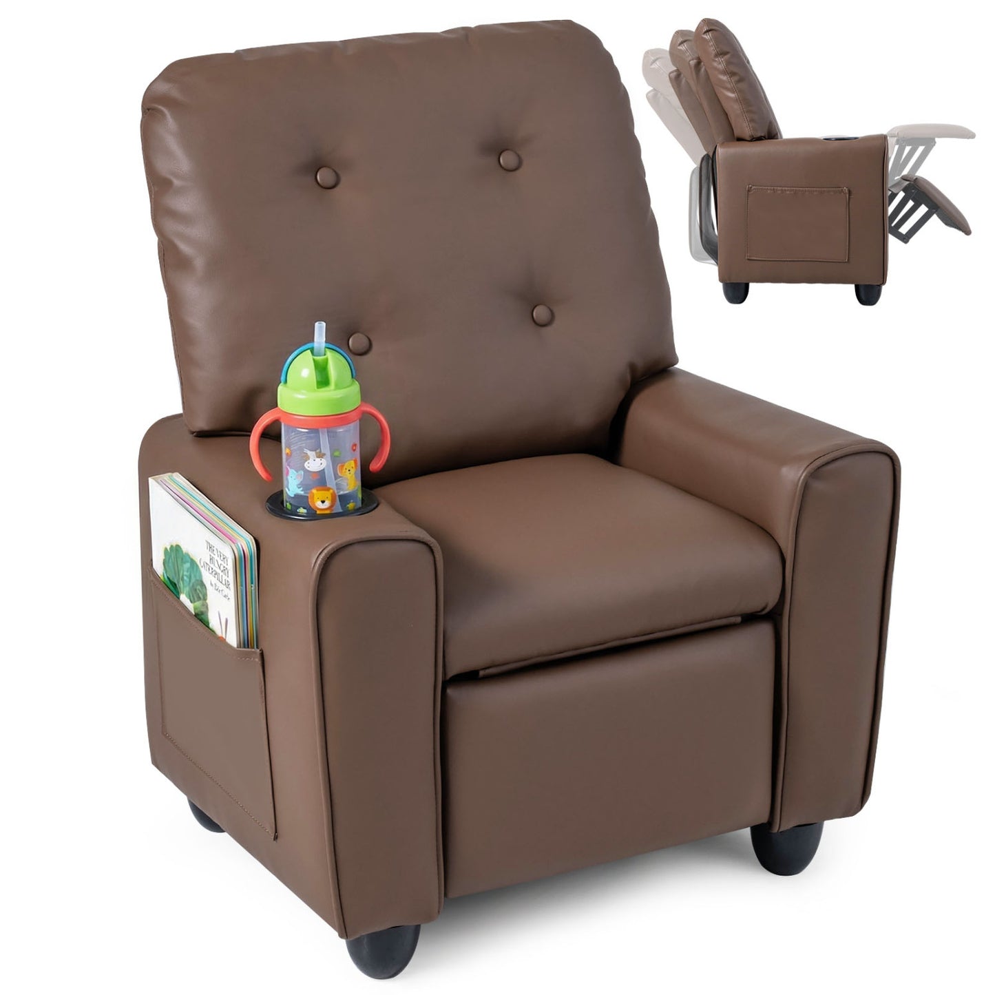 Kids Recliner with Cup Holder & Armrests and Adjustable Backrest Footrest-Black