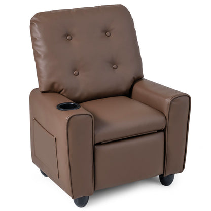 Kids Recliner with Cup Holder & Armrests and Adjustable Backrest Footrest-Black