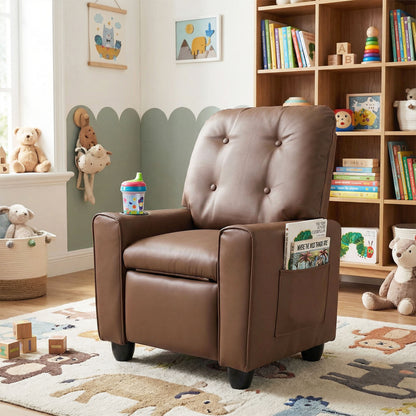 Kids Recliner with Cup Holder & Armrests and Adjustable Backrest Footrest-Black