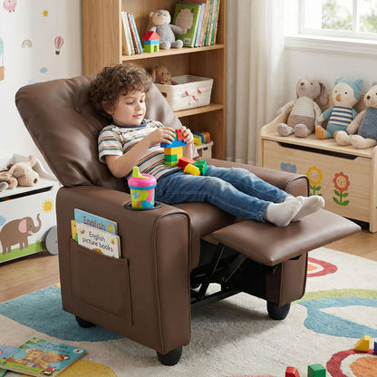 Kids Recliner with Cup Holder & Armrests and Adjustable Backrest Footrest-Black