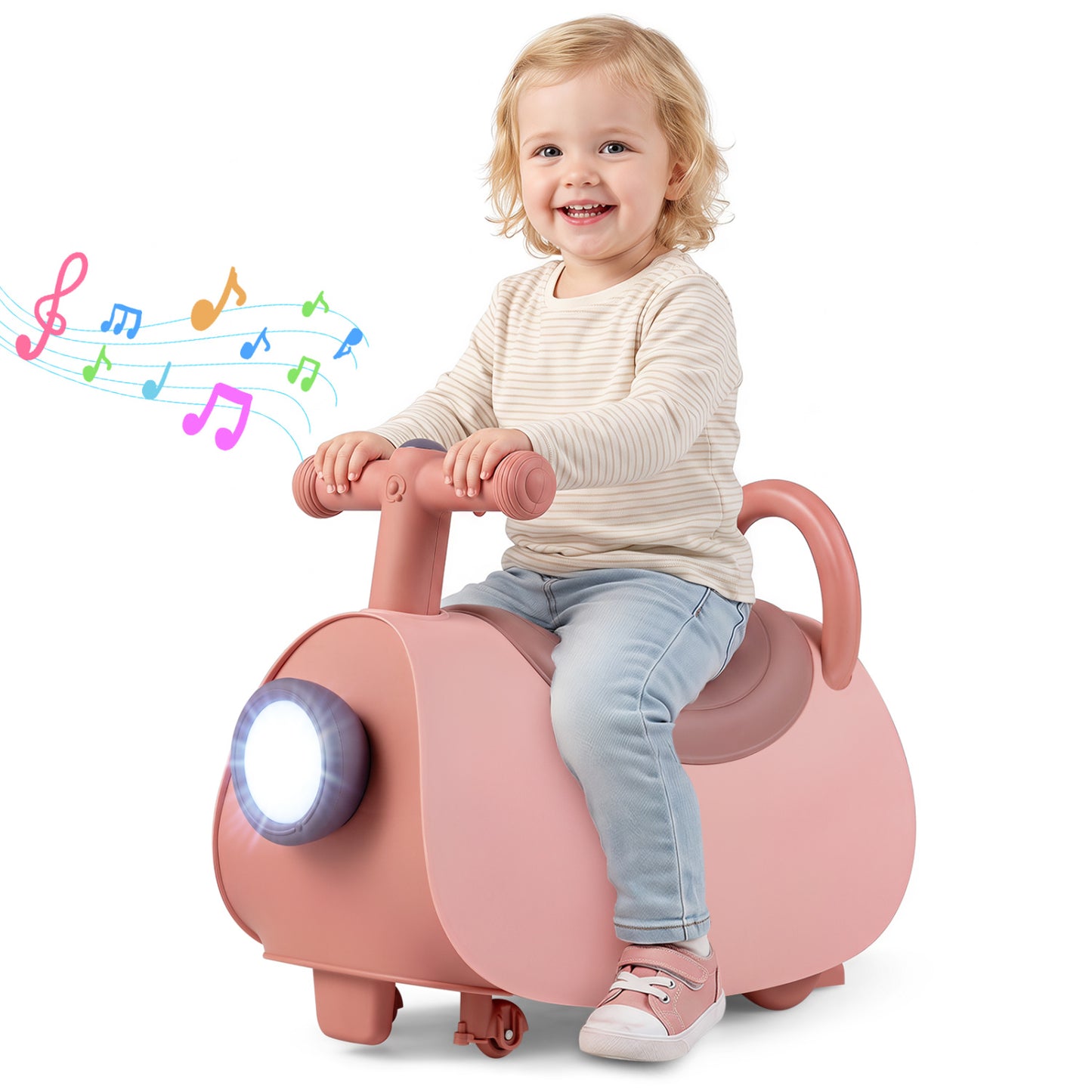 Kids Ride On Push Car with Headlight Music & Under Seat Storage for 18-36 Months-Blue