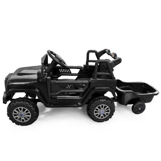 Kids Ride On UTV Car with Detachable Trailer 12V Battery Powered Ride On Truck-Black