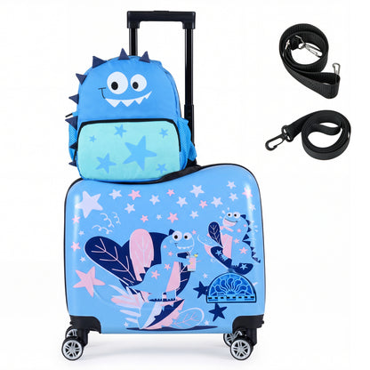 Kids Ride-on Suitcase and Backpack Set with Lanyard for Travel-Blue