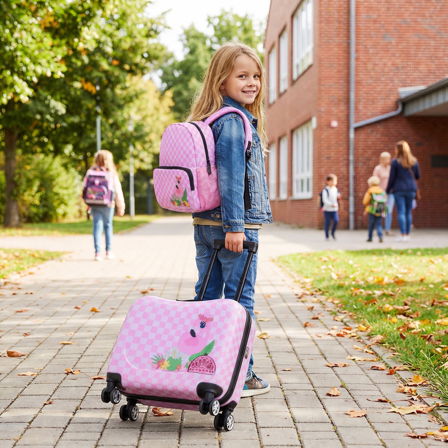 Kids Ride-on Suitcase and Backpack Set with Lanyard for Travel-Blue