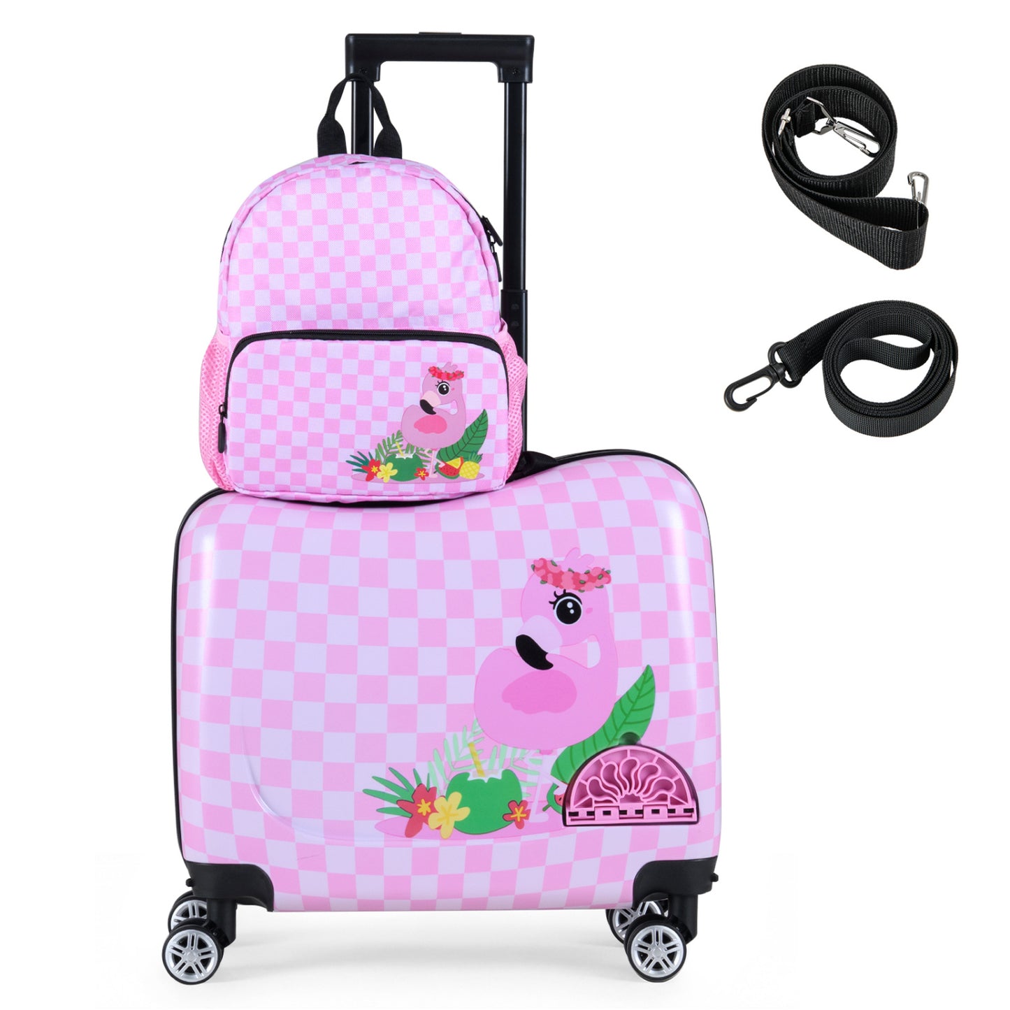 Kids Ride-on Suitcase and Backpack Set with Lanyard for Travel-Blue