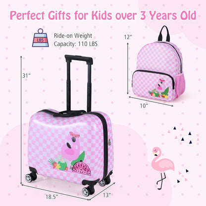 Kids Ride-on Suitcase and Backpack Set with Lanyard for Travel-Blue