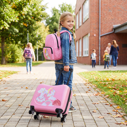 Kids Ride-on Suitcase and Backpack Set with Lanyard for Travel-Blue