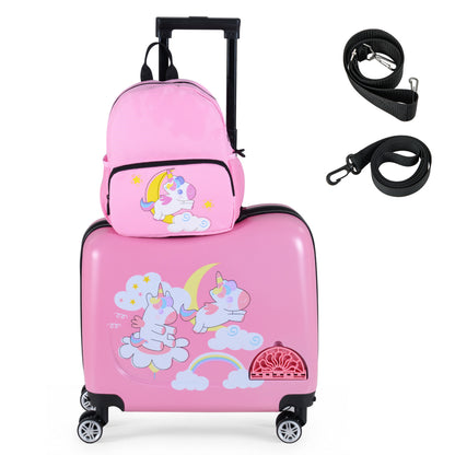 Kids Ride-on Suitcase and Backpack Set with Lanyard for Travel-Blue