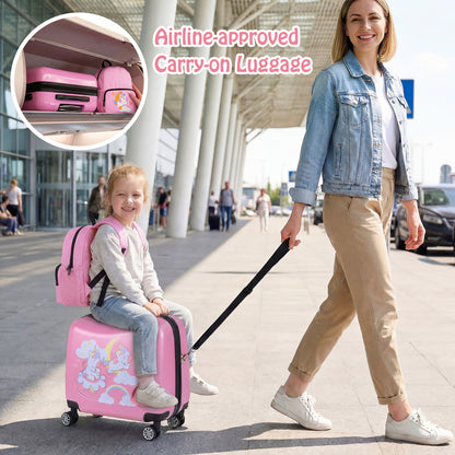 Kids Ride-on Suitcase and Backpack Set with Lanyard for Travel-Blue