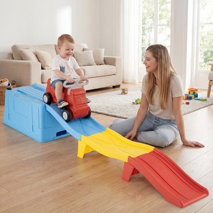 Kids Ride on Toy with Storage Box and Downhill Race Tracks-Multicolor