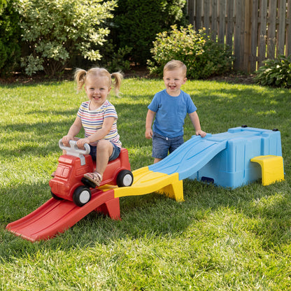 Kids Ride on Toy with Storage Box and Downhill Race Tracks-Multicolor