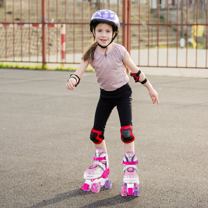 Kids Roller Skates 4 Sizes Adjustable Quad Skates with Light-up Wheels-Navy