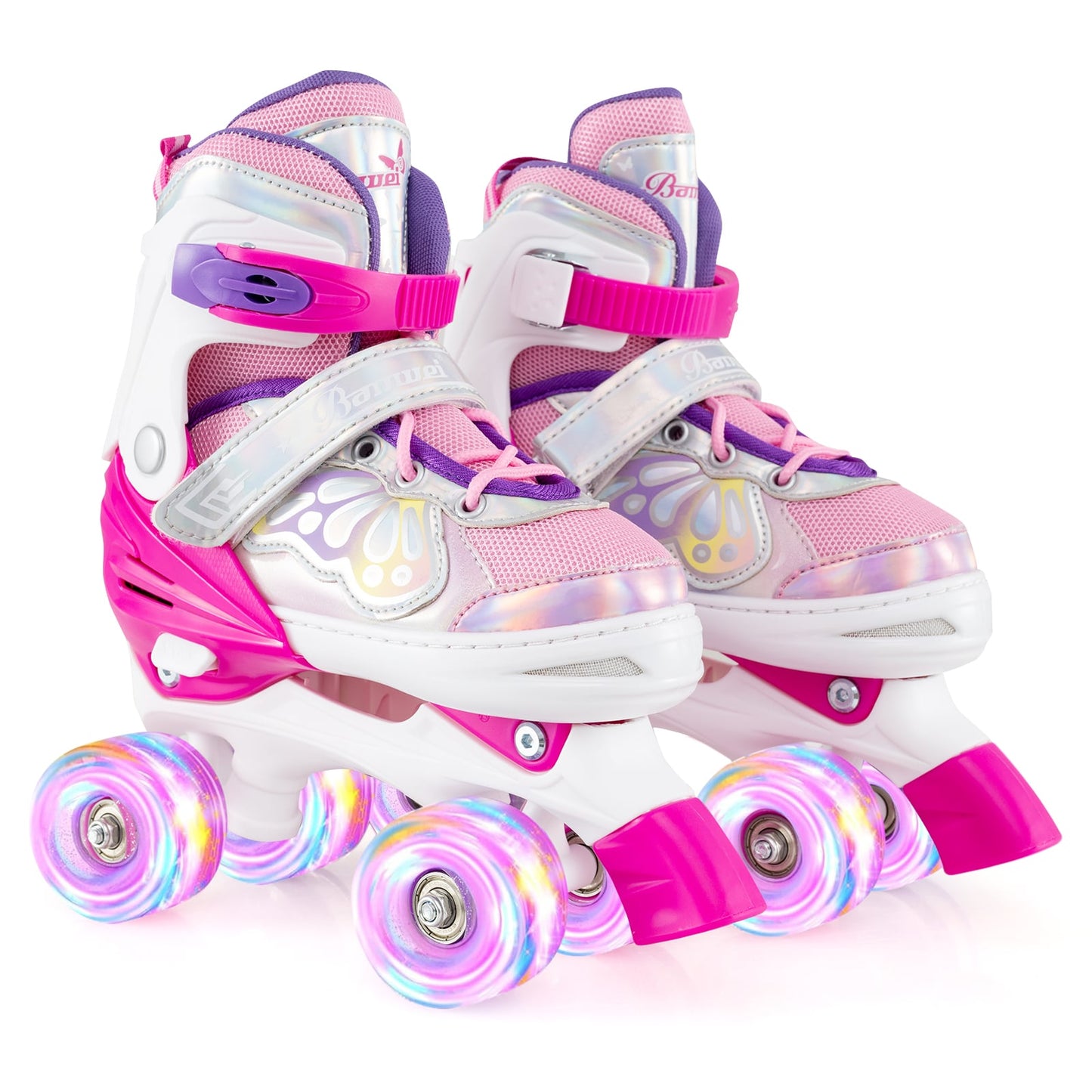 Kids Roller Skates 4 Sizes Adjustable Quad Skates with Light-up Wheels-Navy