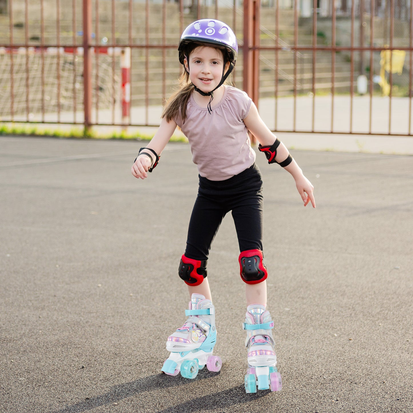 Kids Roller Skates 4 Sizes Adjustable Quad Skates with Light-up Wheels-Navy