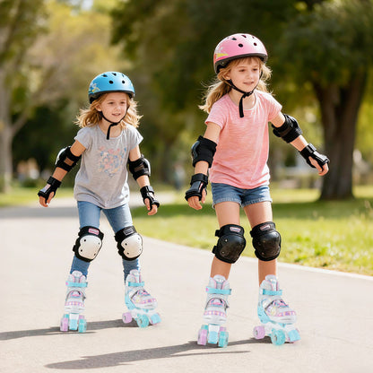 Kids Roller Skates 4 Sizes Adjustable Quad Skates with Light-up Wheels-Navy
