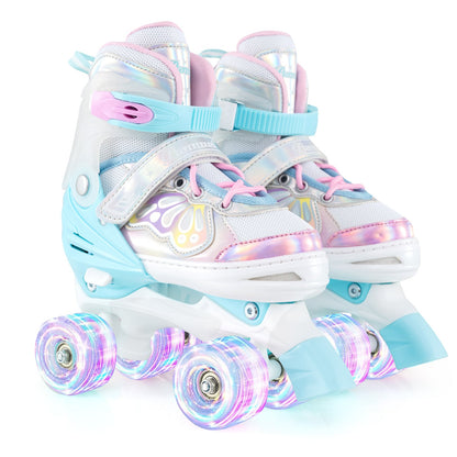 Kids Roller Skates 4 Sizes Adjustable Quad Skates with Light-up Wheels-Navy