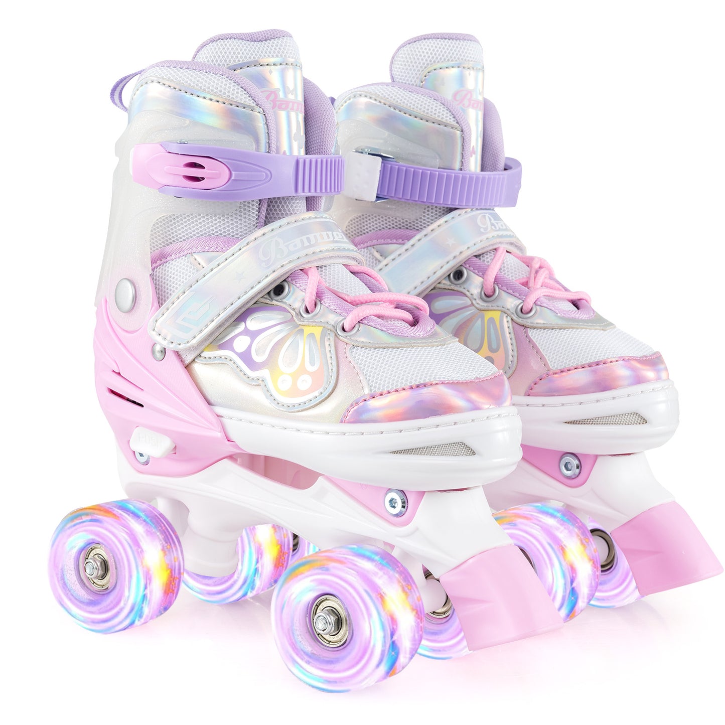 Kids Roller Skates 4 Sizes Adjustable Quad Skates with Light-up Wheels-Navy