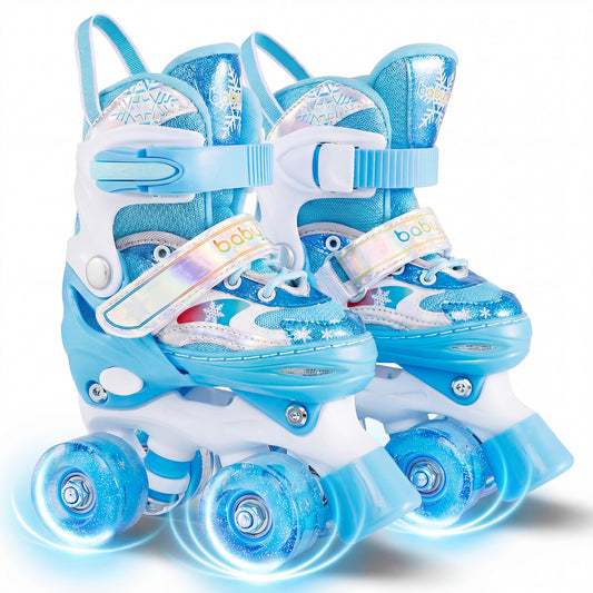 Kids Roller Skates 4 Sizes Adjustable with Light-up Wheels for Toddler Aged 3-4 (XS)-Blue