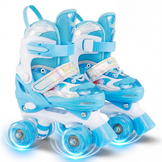 Kids Roller Skates 4 Sizes Adjustable with Light-up Wheels for Toddler Aged 5-7 (S)-Blue