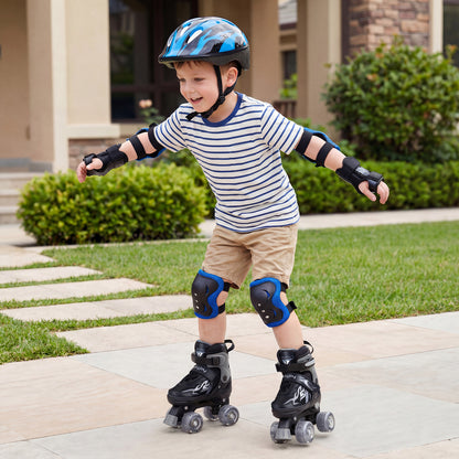 Kids Roller Skates for Girls Boys 4 Sizes Adjustable Quad Skates with Light-up Wheels-Black