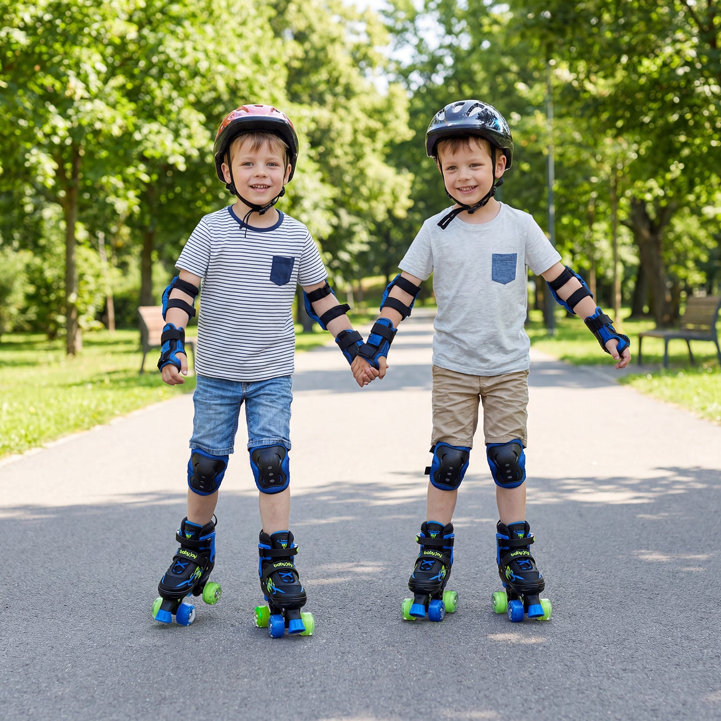 Kids Roller Skates for Girls Boys 4 Sizes Adjustable Quad Skates with Light-up Wheels-Black