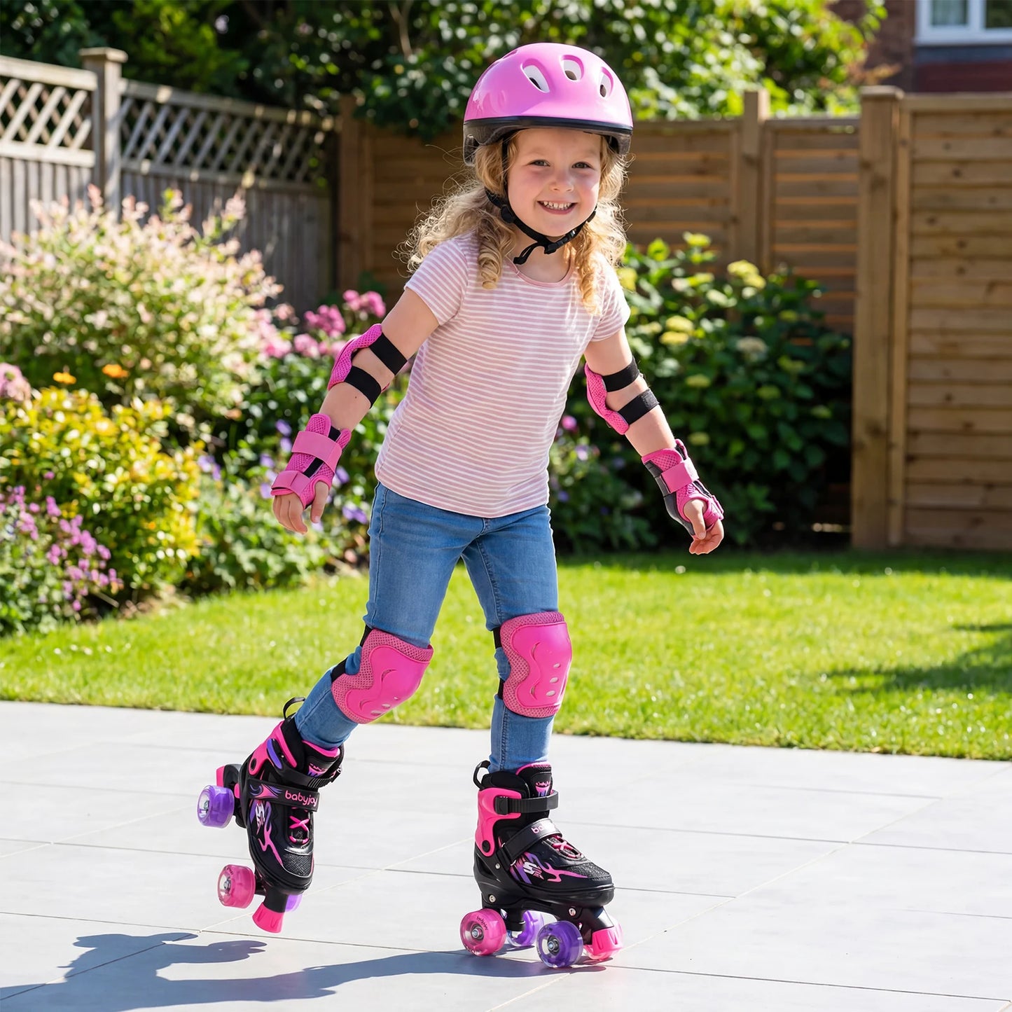 Kids Roller Skates for Girls Boys 4 Sizes Adjustable Quad Skates with Light-up Wheels-Black
