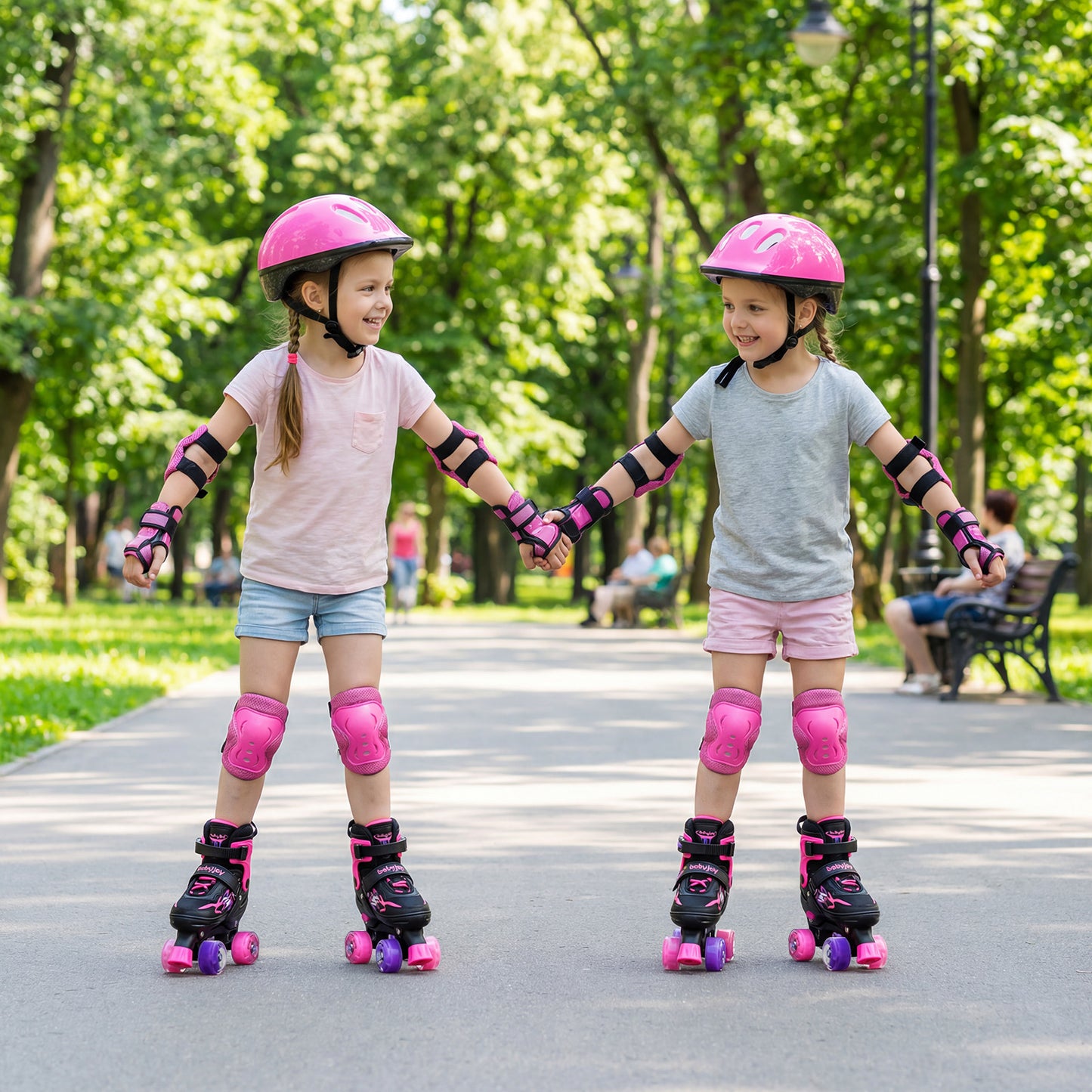 Kids Roller Skates for Girls Boys 4 Sizes Adjustable Quad Skates with Light-up Wheels-Black