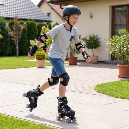 Kids Roller Skates for Girls Boys Teens 4 Sizes Adjustable Quad Skates with Light-up Wheels-Black
