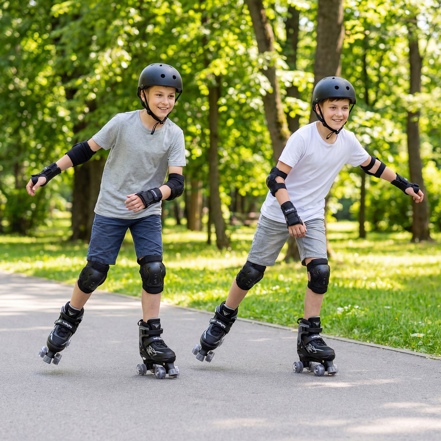 Kids Roller Skates for Girls Boys Teens 4 Sizes Adjustable Quad Skates with Light-up Wheels-Black