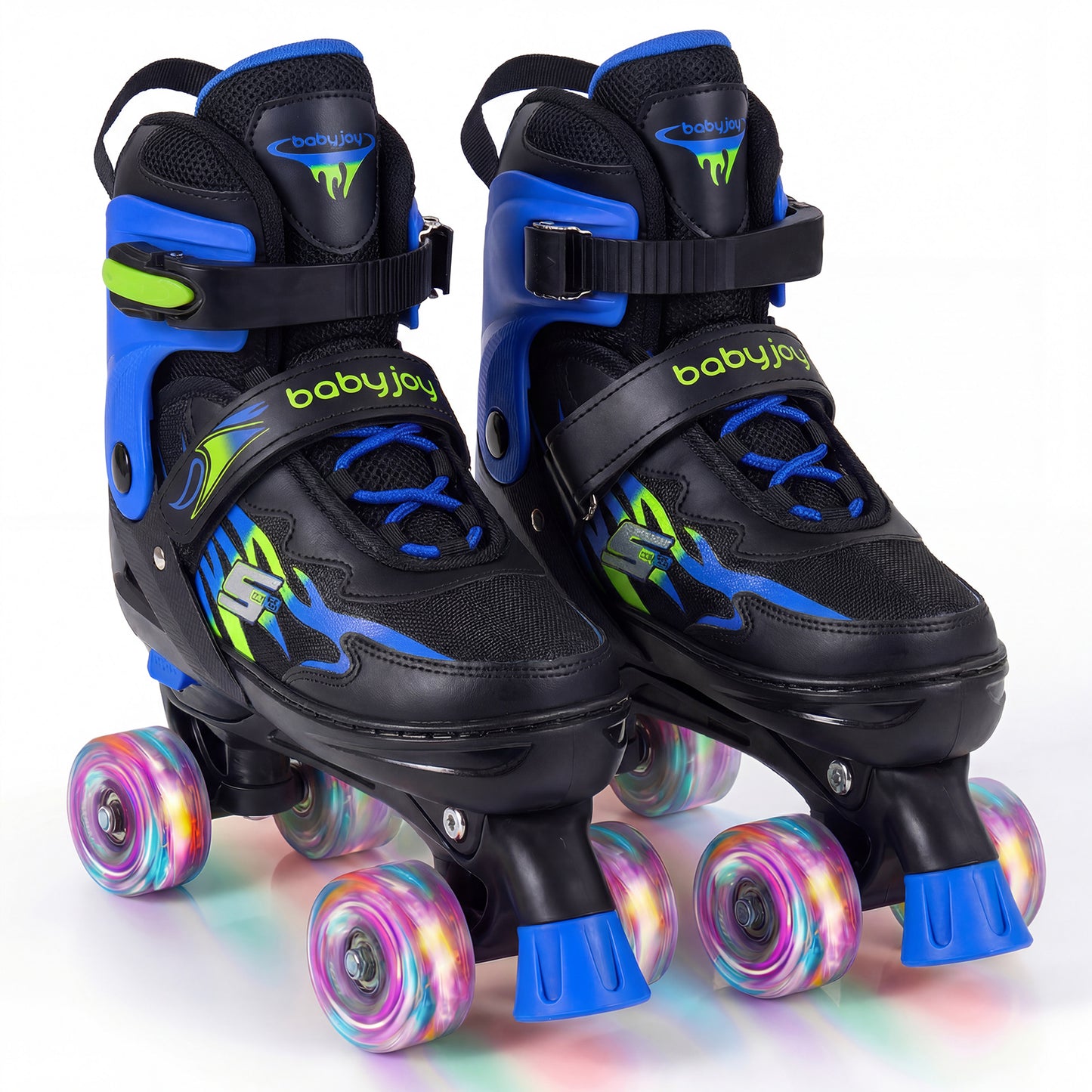 Kids Roller Skates for Girls Boys Teens 4 Sizes Adjustable Quad Skates with Light-up Wheels-Black