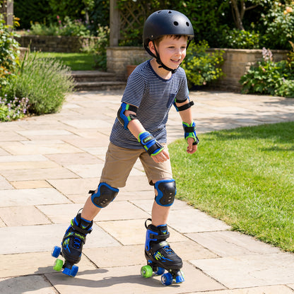 Kids Roller Skates for Girls Boys 4 Sizes Adjustable Quad Skates with Light-up Wheels for Outdoor-Black