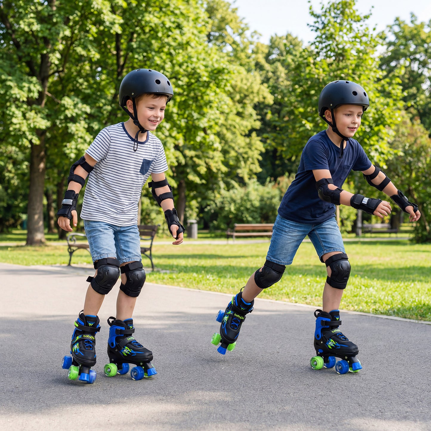 Kids Roller Skates for Girls Boys 4 Sizes Adjustable Quad Skates with Light-up Wheels for Outdoor-Black