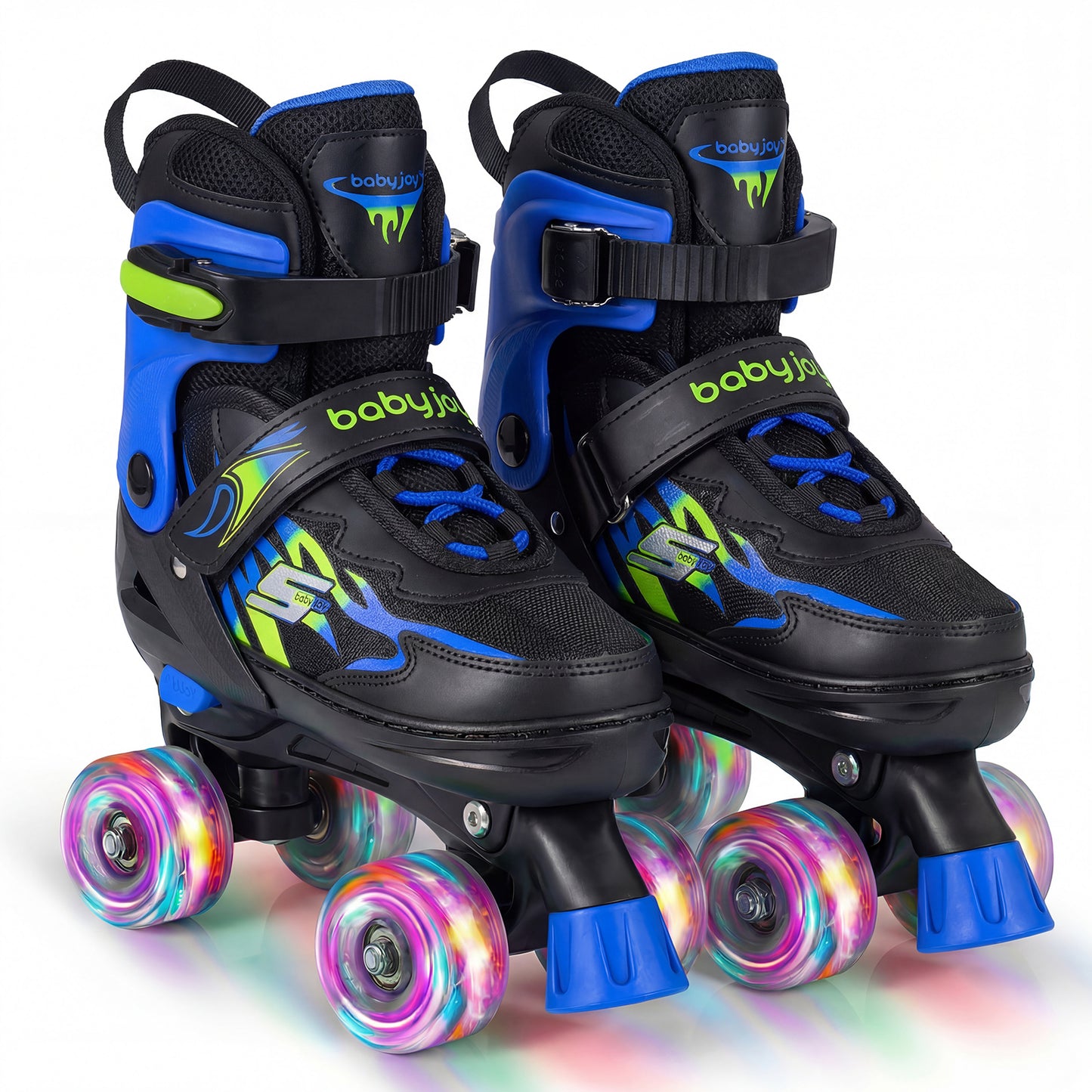 Kids Roller Skates for Girls Boys 4 Sizes Adjustable Quad Skates with Light-up Wheels for Outdoor-Black