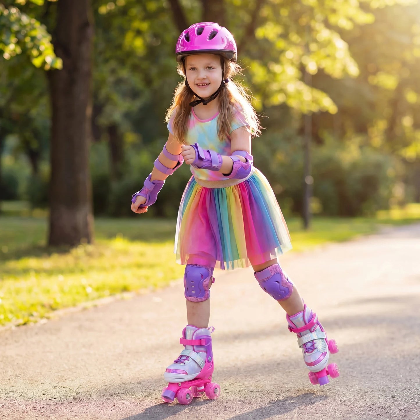 Kids Roller Skates for Toddlers Ages 7-9 with 4 Light up Wheels-Blue
