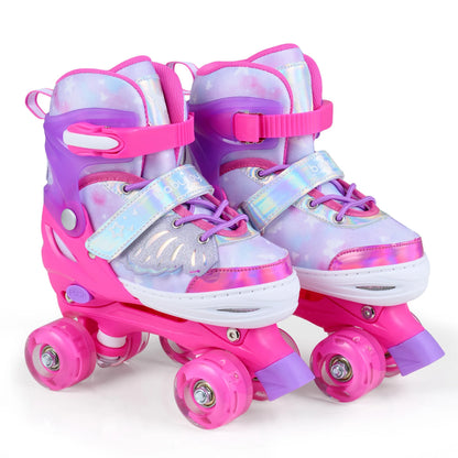 Kids Roller Skates for Toddlers Ages 7-9 with 4 Light up Wheels-Blue