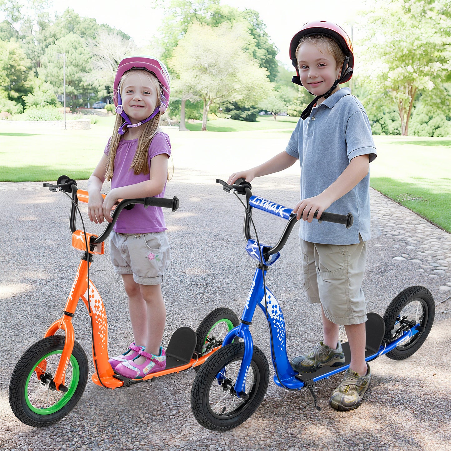 Kids Scooter Youth Kick Scooter with Adjustable Height Handlebar 12-Inch Inflatable Wheels-Navy