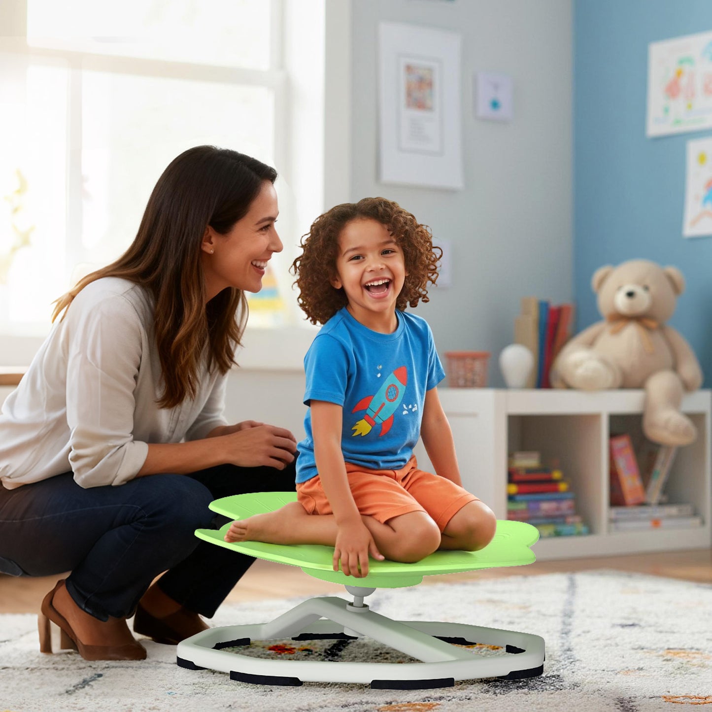 Kids Sensory Swivel Chair Elephant 360° Spinning Chair with Non-Slip Metal Base-Green