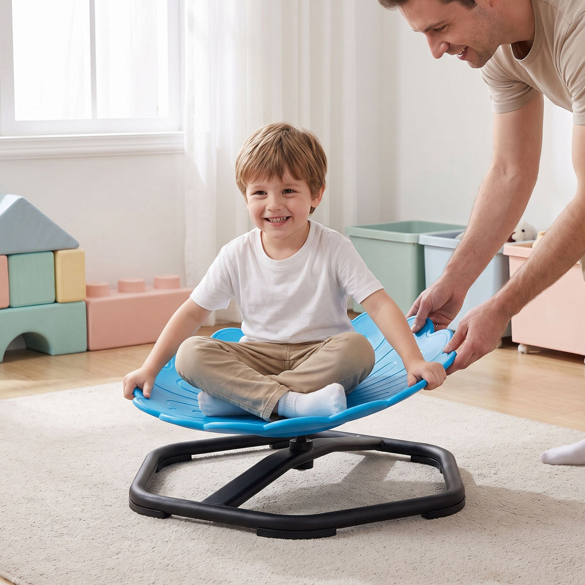 Kids Sensory Swivel Chair with Sunflower Shape 360° Spinning Chair for Toddlers-Blue