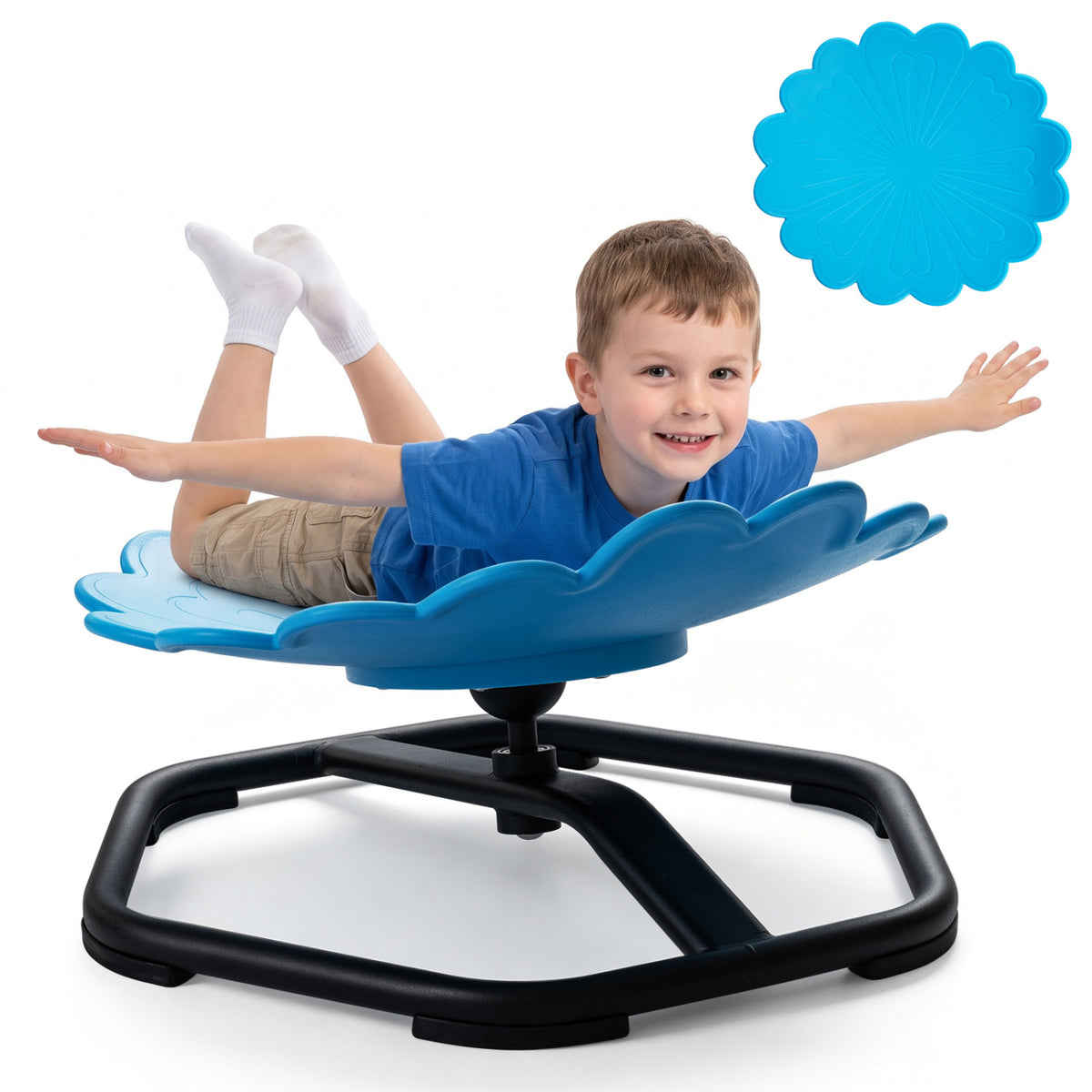 Kids Sensory Swivel Chair with Sunflower Shape 360° Spinning Chair for Toddlers-Blue