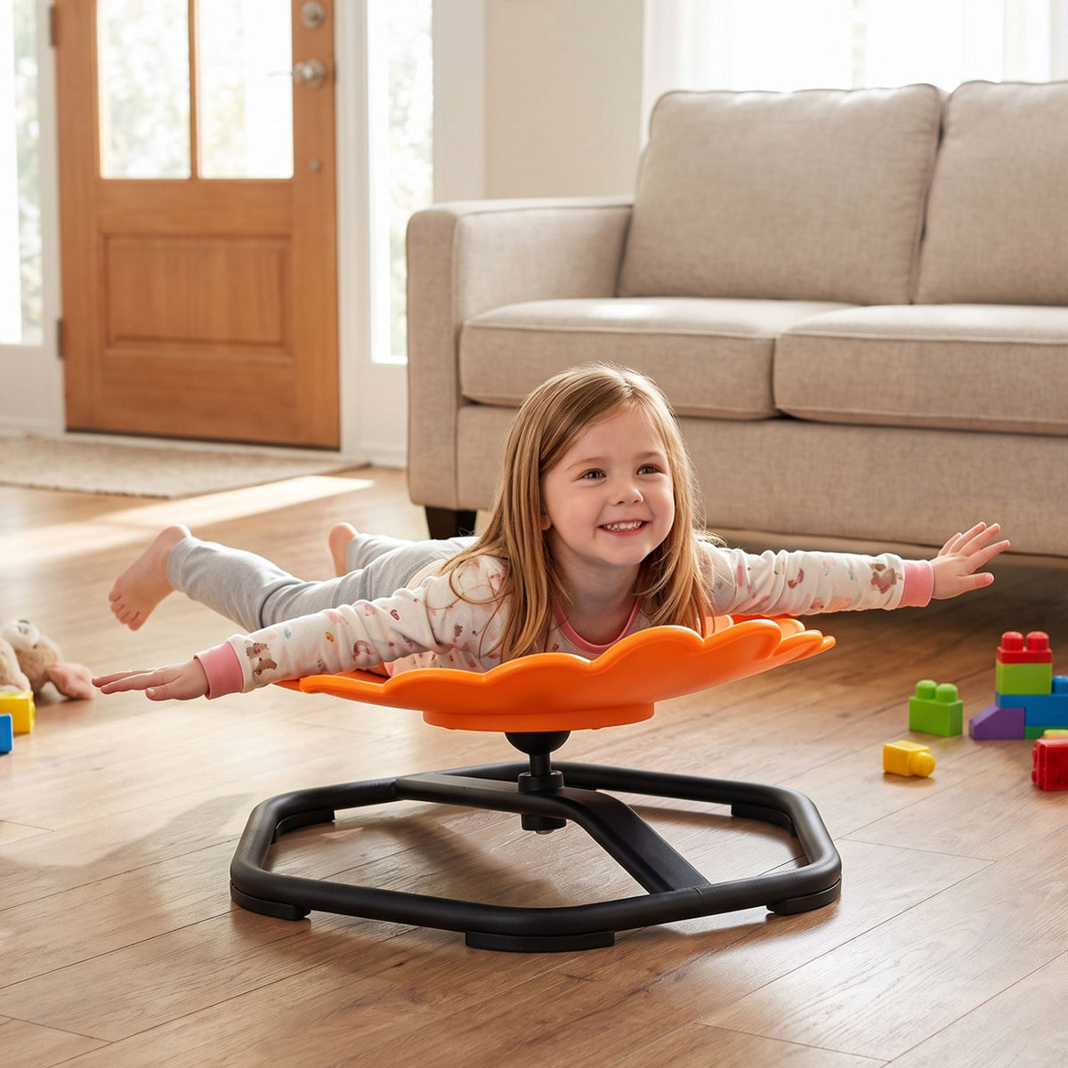 Kids Sensory Swivel Chair with Sunflower Shape 360° Spinning Chair for Toddlers-Blue