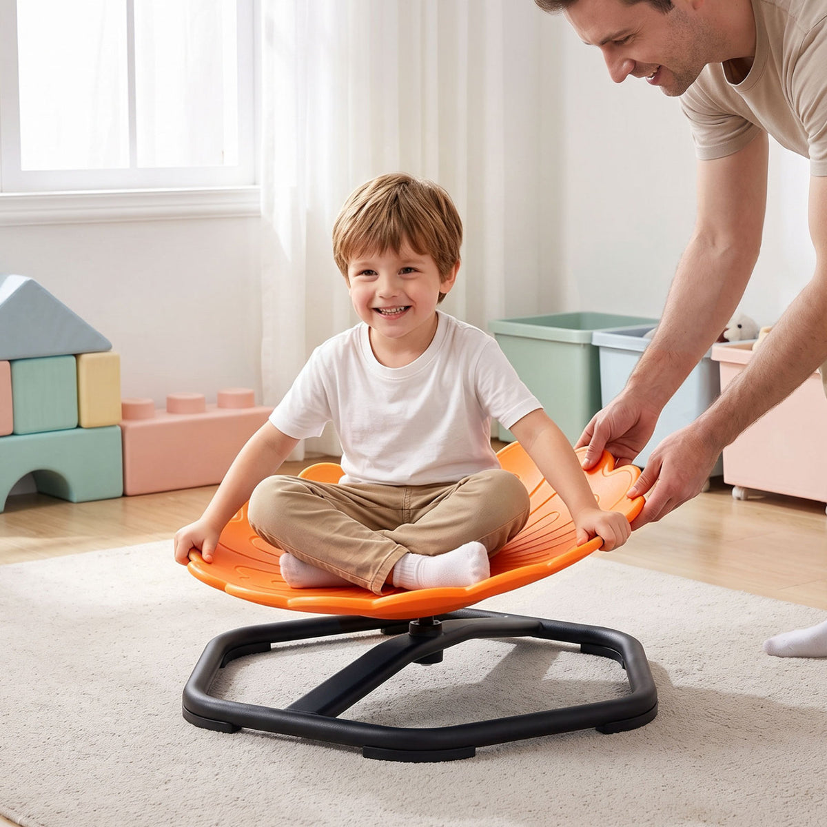 Kids Sensory Swivel Chair with Sunflower Shape 360° Spinning Chair for Toddlers-Blue