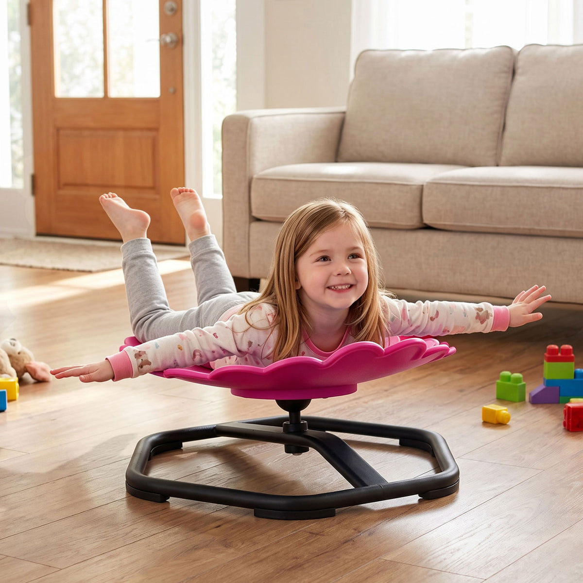Kids Sensory Swivel Chair with Sunflower Shape 360° Spinning Chair for Toddlers-Blue