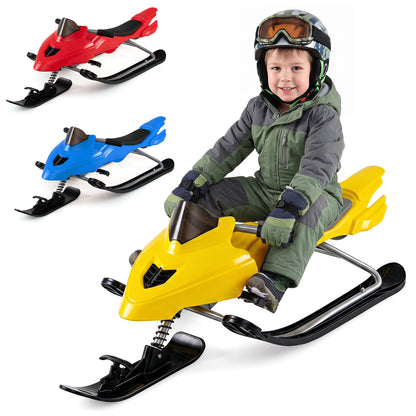 Kids Snow Racer Sled with Brakes & Tow Ropes and Steering Handle for Winter-Blue