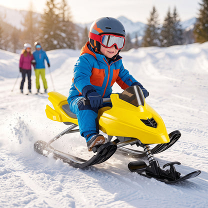 Kids Snow Racer Sled with Brakes & Tow Ropes and Steering Handle for Winter-Blue