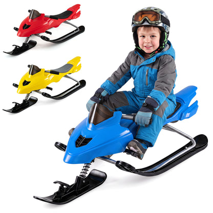 Kids Snow Racer Sled with Brakes & Tow Ropes and Steering Handle for Winter-Blue