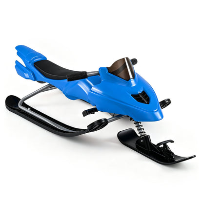 Kids Snow Racer Sled with Brakes & Tow Ropes and Steering Handle for Winter-Blue